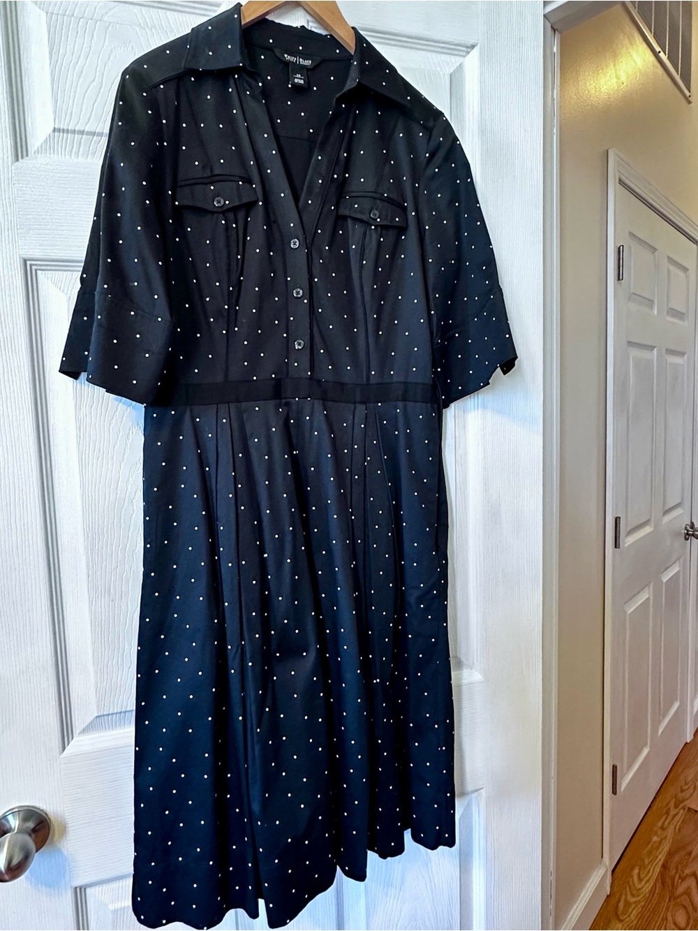 White House Black Market Black Polka Dot Midi Dress
